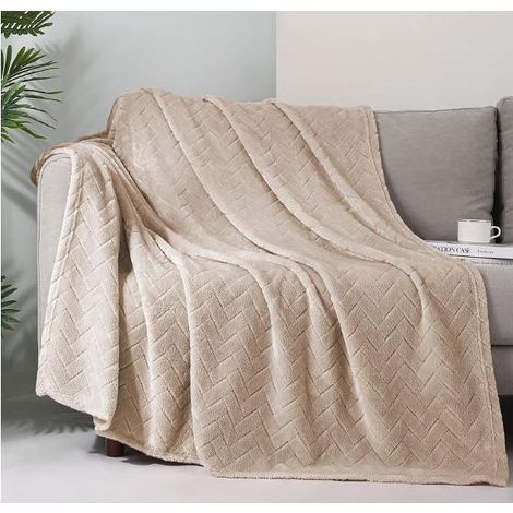 Couverture en polaire en peluche,couverture de canapé taille queen, couverture décorative douce et moelleuse pour canapé- confortable et légère,beige, 127x152 cm (1/5)