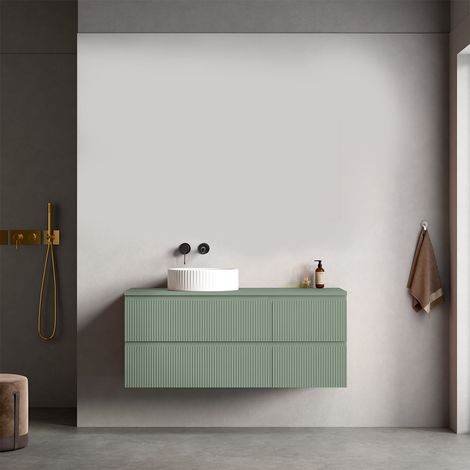 Mobile bagno sospeso cannettato reversibile 120 cm Verde Salvia per Lavabo d'appoggio Senza Specchio - Fiji Paint Top Canneté (1/4)