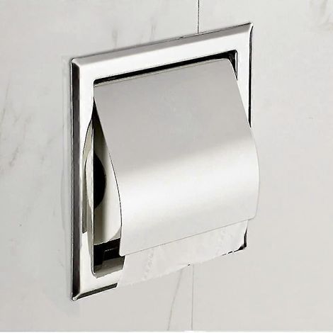 Porte-papier toilette encastrable pour salle de bain, en acier inoxydable poli. (1/4)