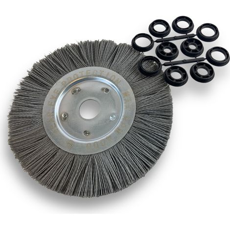Brosse circulaire NYLON Abrasif  Ø 250 mm  Epaisseur 1 rang  Carbure de silicium Grain 120  Alésage 32 mm + réducteur bague 25/22/20/16/12 mm  Touret meuleuse ponceuse  Kibros 211251KR120 (1/5)