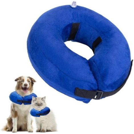 Collier gonflable conique pour chiens et chats, collier de protection réglable avec velcro, adapté aux animaux de compagnie, chats et chiens après une intervention chirurgicale ou une blessure (1/4)