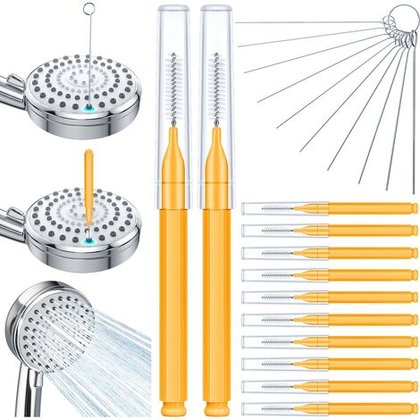 Kit Nettoyage Pommeau Douche 10 Brosses 10 Aiguilles 2 Boîtes - Déboucher Buses Calcaire pour Salle de Bain (1/5)