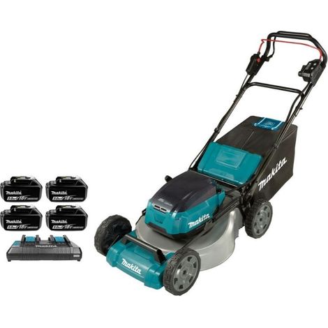 Makita – Tondeuse à batterie 53 cm 36V – Autotractée avec 4 batteries 5Ah – Zone de tonte 2300 m² – Système mulching pour fertilisation (1/2)