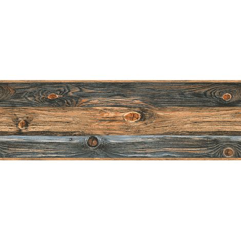 A.S. Creations – Frise murale trompe l'oeil effet bois – Papier peint imitation bois noir, marron et gris – Pour salon, cuisine, chambre – Haute qualité