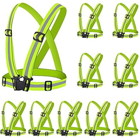 Gilet Réfléchissant - Gilet de Sécurité Haute Visibilité avec Bretelles Réfléchissantes - Pour Course à Pied, Vélo, Marche - Lot de 10 (1/3)