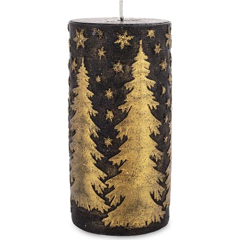 Weihnachtskerze, schwarz, goldfarbenes Paraffin, 14 x 7 x 7 cm (1/5)