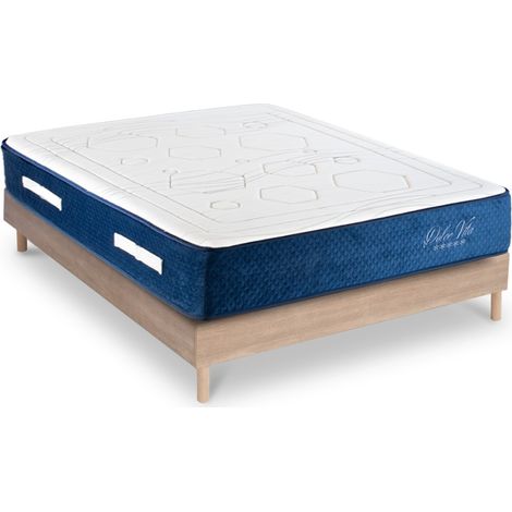 Ensemble Matelas Dolce Vita Ressorts ensachés Accueil mémoire 28cm et Sommier Kit Bois 160x200cm (1/5)