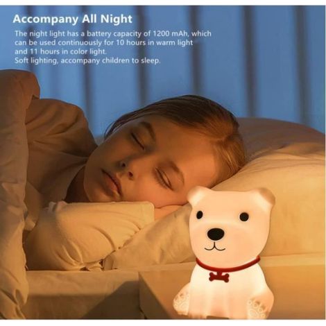 Veilleuse Enfant Chien, Veilleuse Bébé Enfant Adulte Rechargeable, Veilleuse LED Silicone Portable, Cadeau Bebe Garcon Fille (1/4)