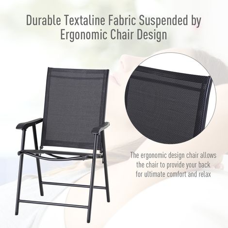 Lot de 2 chaises pliables accoudoirs métal noir 58x64x94cm pêche loisirs extérieurs