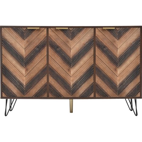 Sideboard a 3 ante con ampio spazio contenitivo, dettagli effetto legno, maniglie dorate e gambe nere in metallo, 120 x 38 x 76,5 cm CHICFURN (1/5)