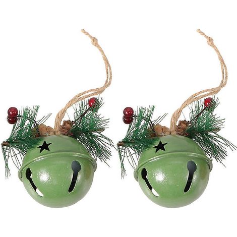 Lot de 2 accessoires de bijoux pour sapin de Noël, clochettes décoratives en fer.-6.00X6.00X6.00CM-Green (1/2)