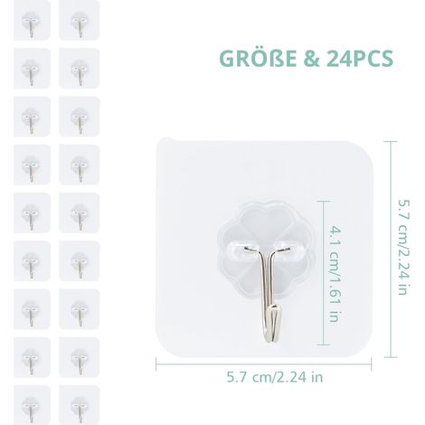 24 Crochets Adhésifs Mural Transparents sans Trace pour Porte Serviette Tableau Plafond et Cuisine – Support jusqu'à 10kg (1/4)