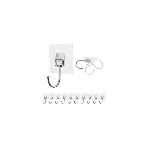 (10 Pièces) Crochet Adhésif 15kg(Max) Transparent Auto Adhesif Imperméable à l'eau et à l'huile Crochet Murale Porte Serviette Pour Accroche Salle de Bain,Cuisine,Plafond,Accrocher,Mural,Porte (1/5)