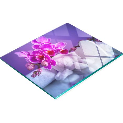 Tabla de cortar y servir decorativa de cristal, orquídea y corazón, 60x52 cm (1/5)