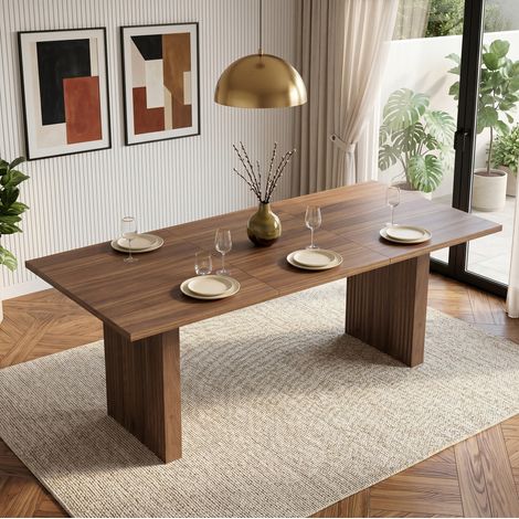 Mesa de comedor extensible 140/200x90 cm, rectangular, de MDF, nogal (1/5)