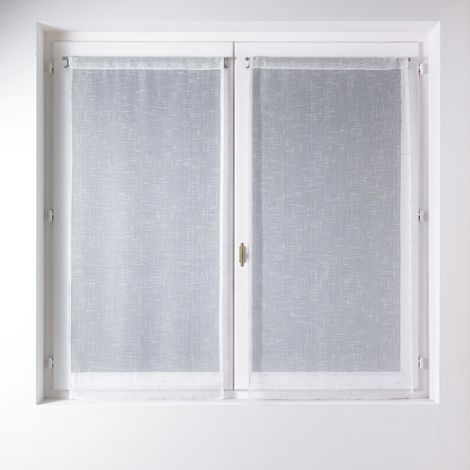 Paire de petits voilages en étamine flamée argent Blanc 60x160 cm