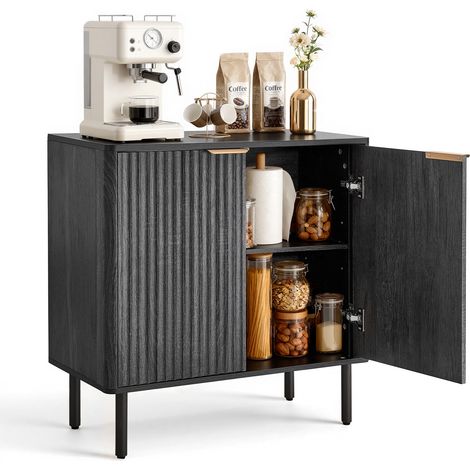 VEVOR Buffet a 2 Niveaux, Meuble de Rangement Cuisine avec 2 Portes, Meuble Coin Cafe avec Rangement, Enfilade de Style Milieu du Siecle, pour Salon, Entree et Couloir, 80 x 37,5 x 80 cm, Noir (1/5)