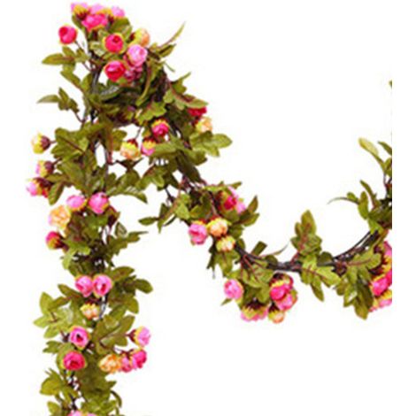 Liane de roses artificielles, guirlande de fleurs artificielles, cache-conduit de climatisation, décoration de plafond, guirlande de vigne en plastique, plantes grimpantes, 42 têtes, rose. (1/5)