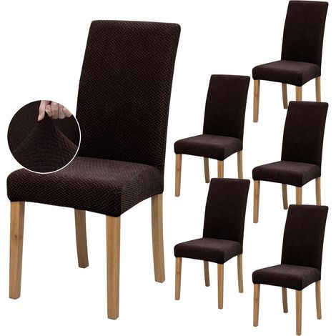 Housses de chaise extensibles, lot de 4/6/8, motif Twill café, lavables et réutilisables (1/5)