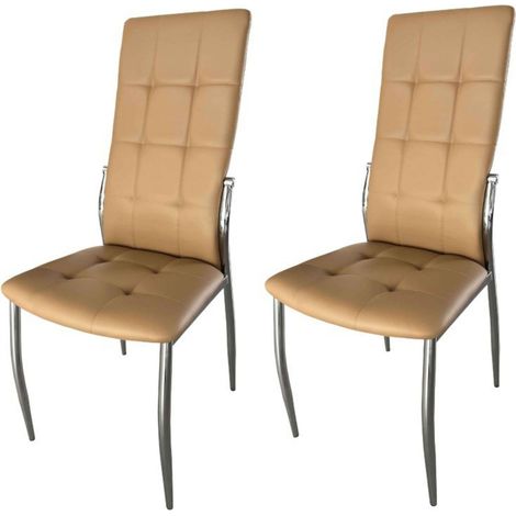 Pack de 2 Sillas de Comedor Salón Laci, Polipiel Cromadas Beige 45x101x51 cm (1/5)