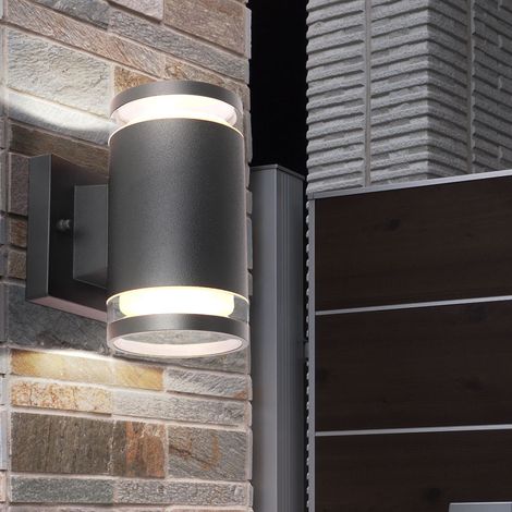 Außenwandleuchte anthrazit Fassadenleuchte Gartenlampe Aluminium Wandlampe Außen, auf-und abwärts leuchtend, 2x GX53, BxH 10x16,5 cm