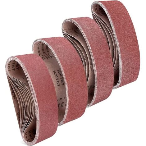 Lot de 25 feuilles abrasives ponçage bois/métal, bandes papier de verre pour ponceuse manuelle ou électrique, grains assortis P40/60/80/100, dimensions 7,5 x 53,3 cm (1/4)