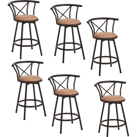 MEUBLES COSY 6er-Set drehbare Barhocker im Industriestil, Sitzhöhe 63 cm, mit Fußstütze und Rückenlehne und gepolstertem Kissen
