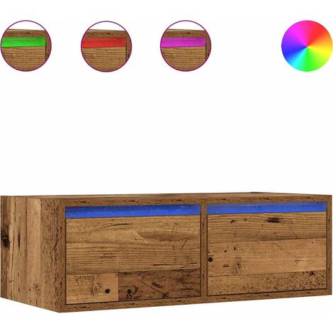 Meuble TV Banc TV Armoire TV avec lumières LED vieux bois 75x35,5x25 cm (1/5)