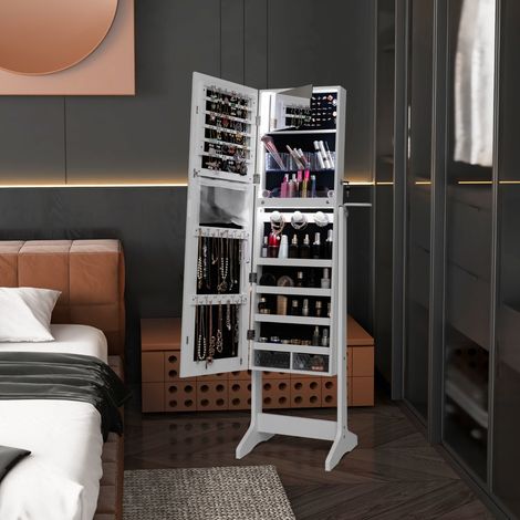 Armoire à Bijoux sur Pied avec Miroir Pleine Longueur LED Blanc (1/3)