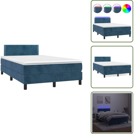 Letto in velluto - vidaXL Letto a Molle con Materasso e LED Blu Scuro 120x190 cm in Velluto - Letto con testiera regolabile