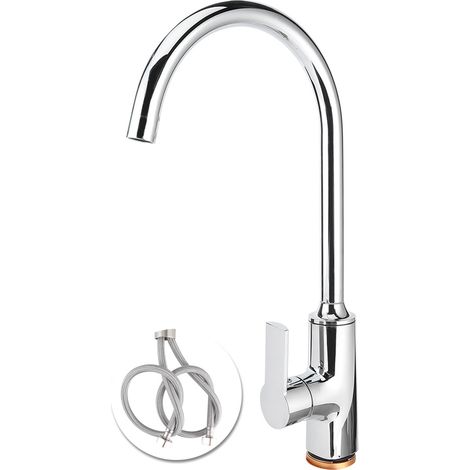 Mitigeur rotatif en cuivre pour évier de cuisine, filetage G1/2, robinet eau chaude/froide, accessoire tout chromé électroplaqué. (1/5)