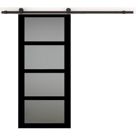 Porta scorrevole Telia nera larghezza 83 + binario in acciaio nero