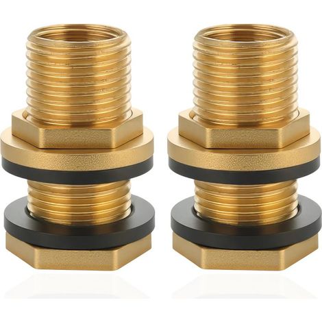 Lot de 2 raccords de citerne d'eau de pluie en laiton Ig G3/8" (Ø15,3 mm) x Ag G1/2" (Ø20,3 mm) avec joint, raccord vissé pour réservoirs, fûts avec 2 joints en caoutchouc pour robinet