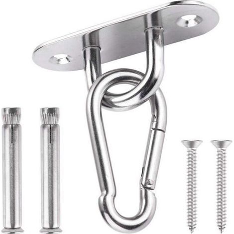 Ceiling Hook with Stainless Steel Carabiner, Stainless Steel Hammock Mount Suitable for Concrete/Wood Ceilings, Articulated Hook Perfect for Hammock Chair (1/3)