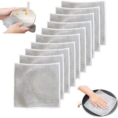 Paquete de 10 paños de cocina multifuncionales de alambre metálico, estropajos de acero para limpieza de cocina, reutilizables, 25x25 cm (1/5)
