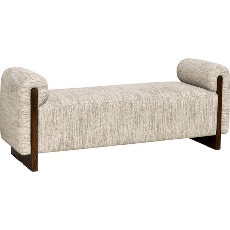 Banc en tissu texturé et bois - beige naturel et bois foncé (1/5)