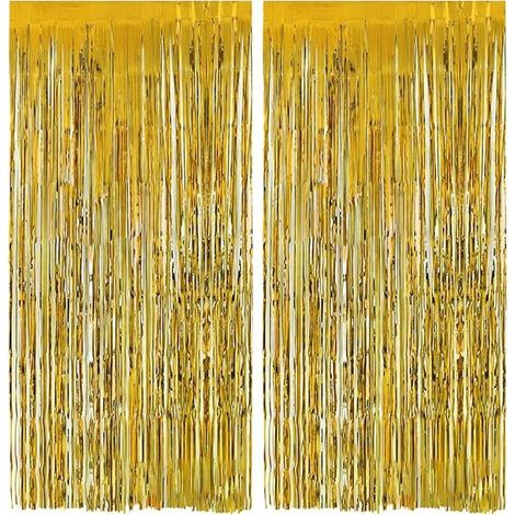 Rideau Métallique,2 pièces 1m x 2m Scintilnts Or Franges en Aluminium,Facile à Installer,Rideaux Franges Tinsel A KIT DE DECORATION (1/5)