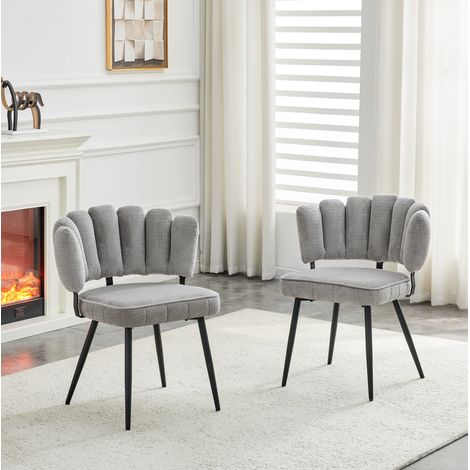 REDOM - Set di 2 sedie da sala da pranzo, Sedia a sdraio a ventaglio, seduta imbottita, tessuto testurizzato grigio chiaro, gambe in metallo nero (1/5)