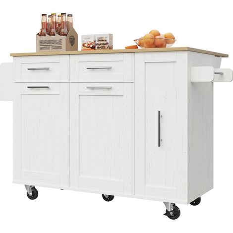 Îlot de cuisine moderne, meuble de cuisine, buffet, chariot de service à grain de bois, table à manger multifonction avec espace de rangement, chariot de service avec étagères à snacks et armoires ext (1/5)