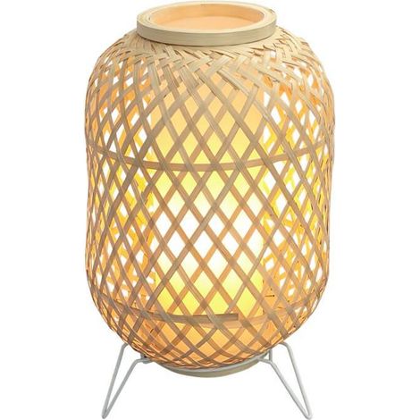 Lampe de table bambou et osier E27 avec diffuseur vintage