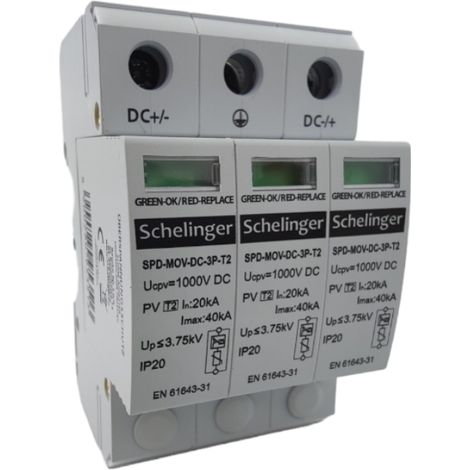 Scaricatore di sovratensione 3P DC 1000V classe T2 Schelinger 3513 (1/5)