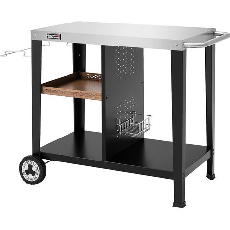 Royal Gourmet Grilltisch mit 85x50 cm Edelstahlplatte, 3-Etage Grillwagen für Tischgrill und Pizzaöfen, Rollwagen mit Griffen, Müllbeutelhalter & Aufbewahrungsregalen, Einfaches Reinigen & Bewegbar
