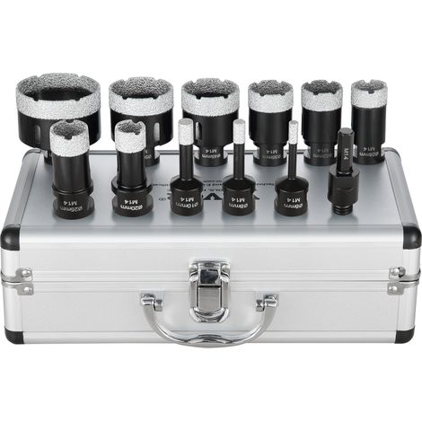 VEVOR Set di punte diamantate per carotaggio 11 pezzi 6/8/10/20/25/28/32/35/45/50/65mm Set di seghe a tazza diamantate con connettore M14 e custodia per trapano diamantato a secco e a umido
