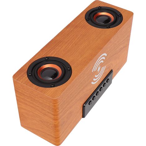 Enceinte Bluetooth sans Fil 10W avec Chargeur Sans Fil, Horloge Réveil Rétro en Bois pour Téléphones et Tablets, Noyer Clair