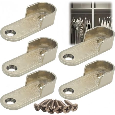 5 Pièces Metal Wardrobe Rod Holder,Support Tringle Penderie en Métal Avec Vis, Support Barre Penderie Robuste,Fixation Tringle Penderie Facile, Tringle Pour Dressing,Support Penderie Compatible Large (1/5)