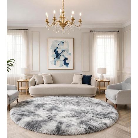 Alfombra redonda de 150 cm gris claro, lavable y antideslizante para salón, alfombra grande (1/5)