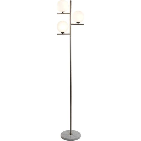 Lampe de sol moderne en verre et marbre style contemporain - Gris marbre et blanc opalin (1/5)