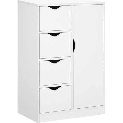Bathroom Cabinet, Freestanding Storage Cabinet with 4 Drawers, Door Cupboard for Living Room, Kitchen, Bedroom, White