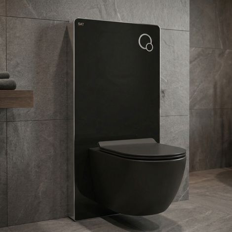Glass WC-Set Vorwandelement mit Betätigungsplatte + Ceramia spülrandloses Wand-WC mit SoftClose-Sitz (STGLBCEPXBMT01-IN)