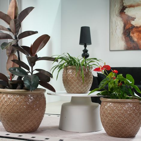 Lot de 3 — Grand cache-pot en céramique beige, résistant au gel et aux intempéries (1/5)